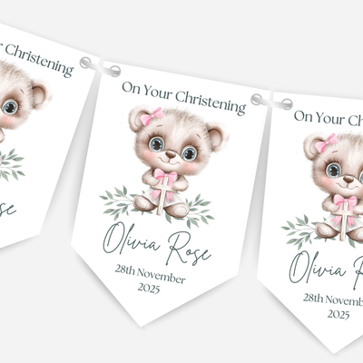 Cute Teddy Christening or Baptism Bunting - B204