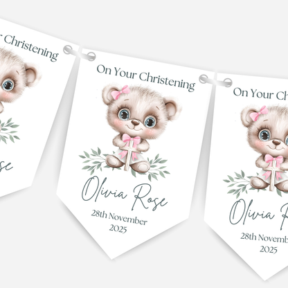Cute Teddy Christening or Baptism Bunting - B204