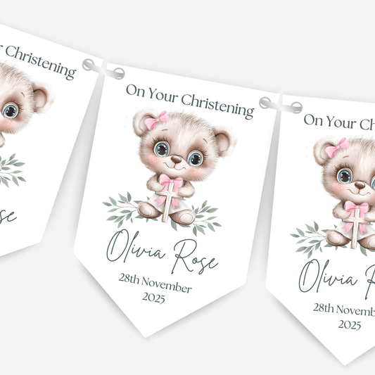 Cute Teddy Christening or Baptism Bunting - B204