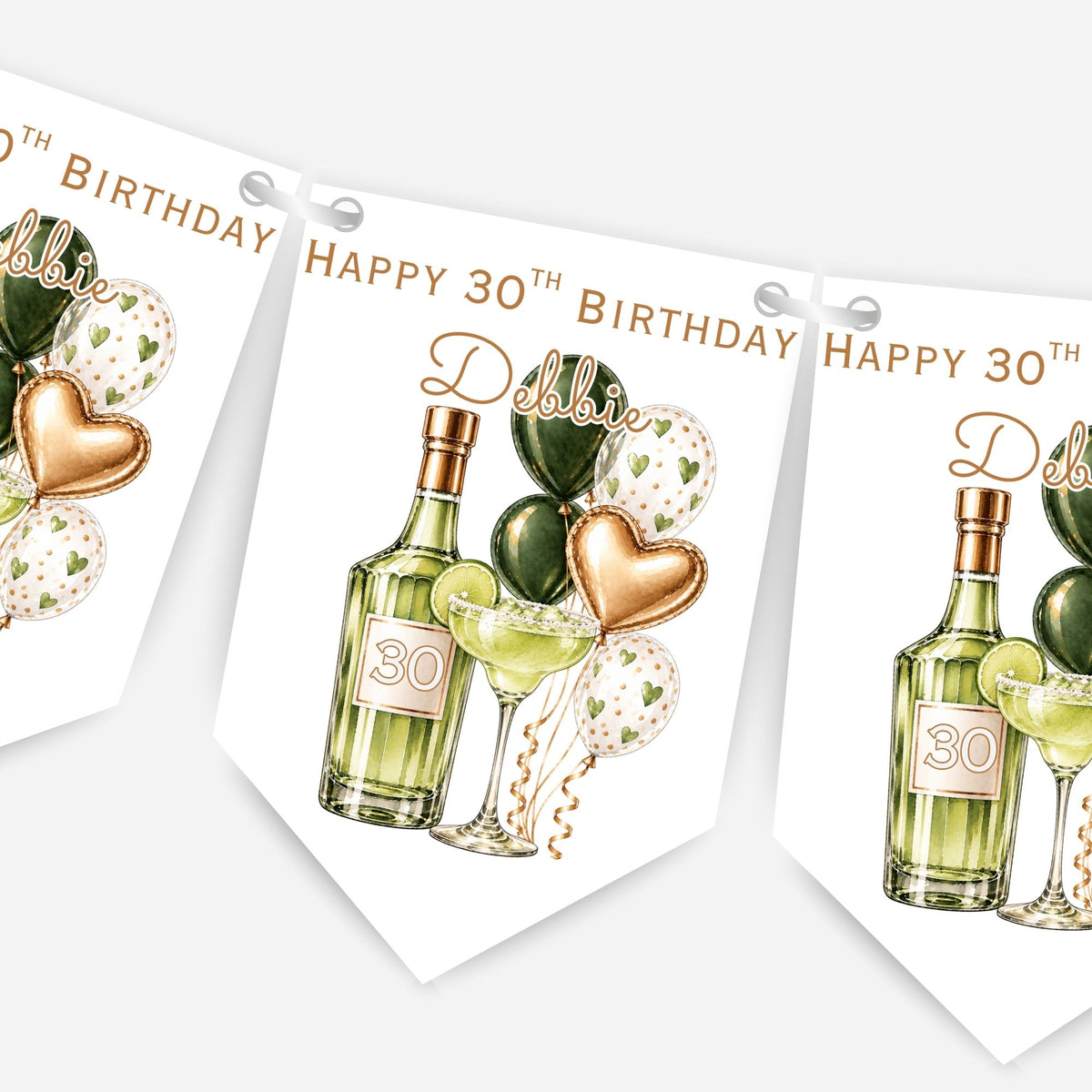 Cocktail and Balloons Birthday Bunting Decoration – Custom Name & Age - Party Banner – 3 Colours Available – B321