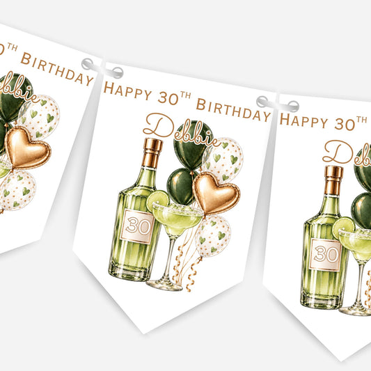 Cocktail and Balloons Birthday Bunting Decoration – Custom Name & Age - Party Banner – 3 Colours Available – B321