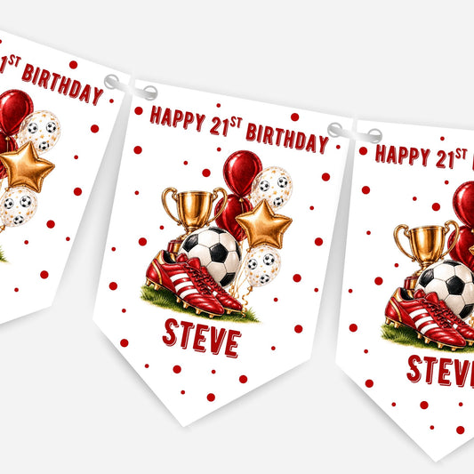 Football Birthday Bunting In Four Colours – Blue-Pink - Black - Red – B325