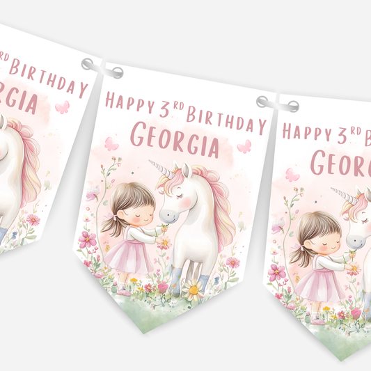 Cute Unicorn and Girl Bunting - B182