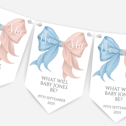 Pink and Blue Bow Gender Reveal Bunting - B225