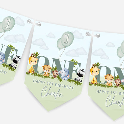1st Birthday Baby Safari AnimalBunting - B326
