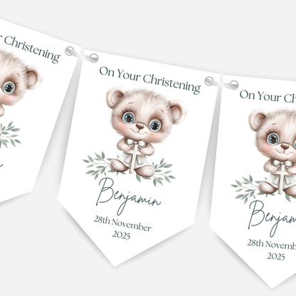 Cute Teddy Christening or Baptism Bunting - B203