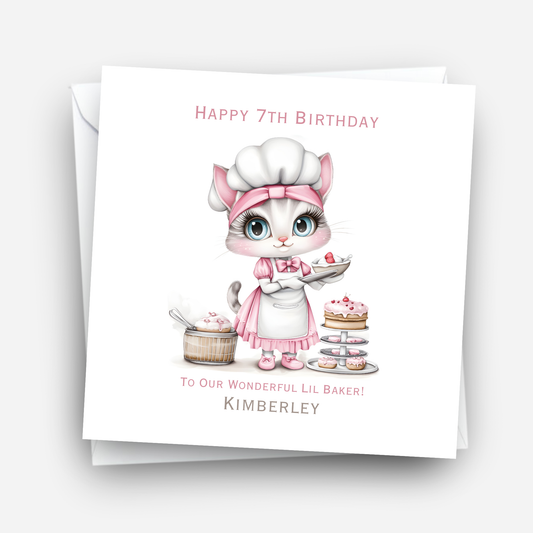 Cute kitten Baker Birthday Card - C586