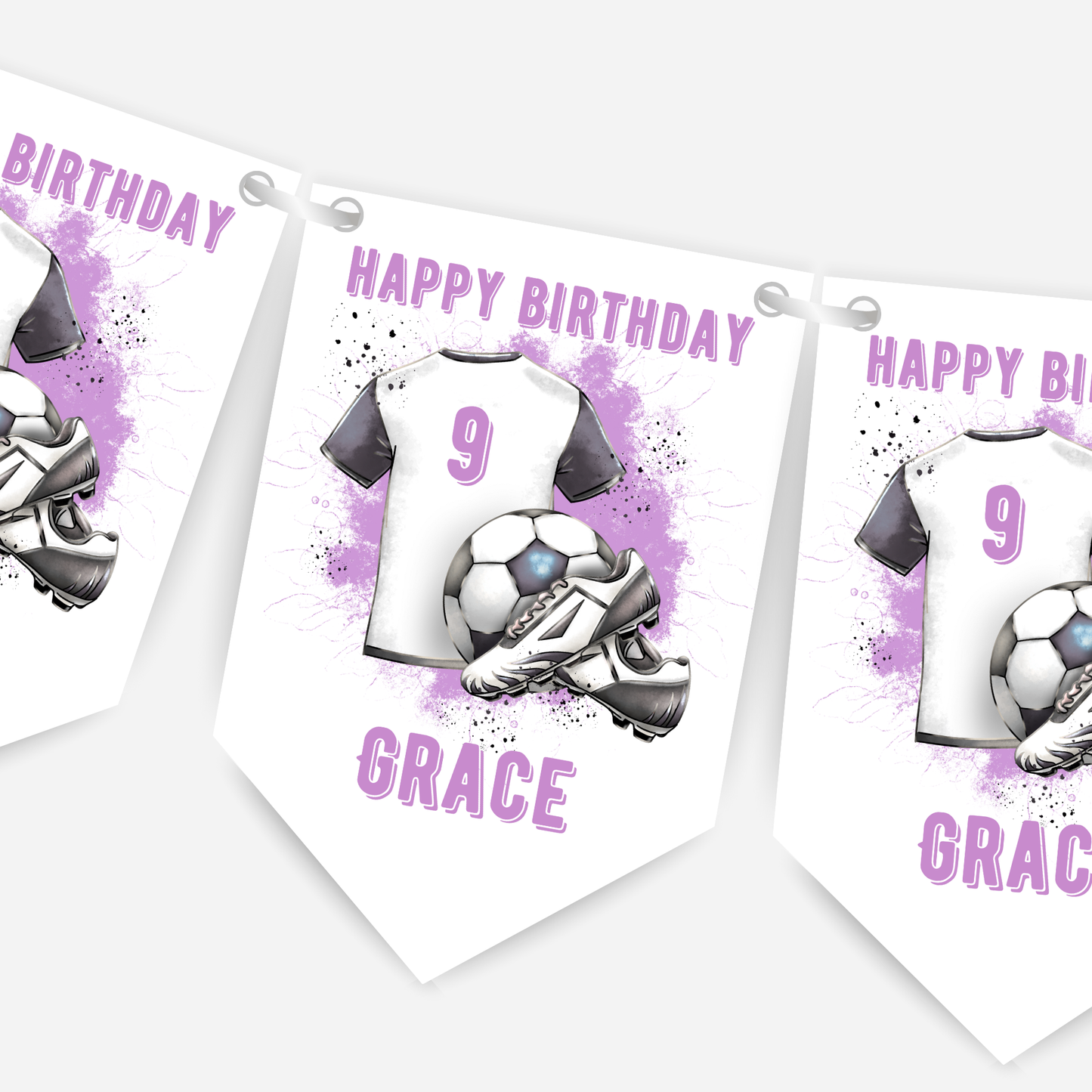 Football Birthday Bunting – Blue-Pink - Green - Red – B252