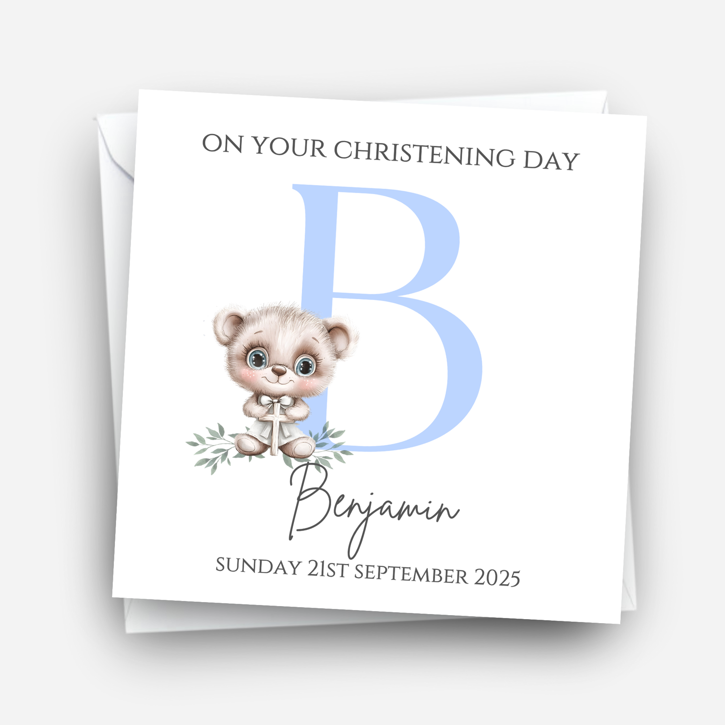 Initial Christening or Baptism Teddy Card - C631
