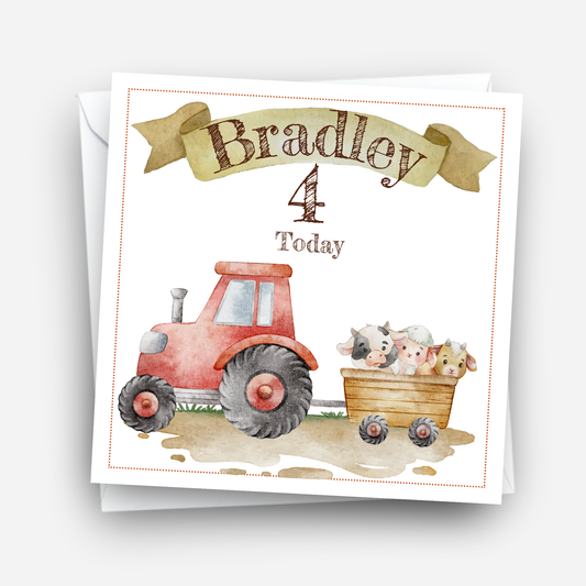 Red tractor Farming Birthday Card - C149