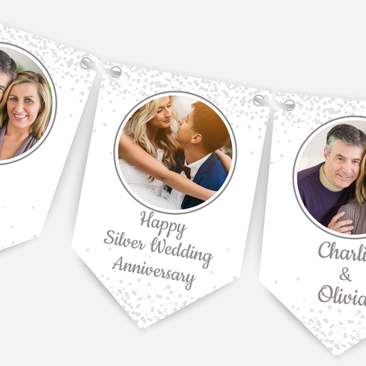 Silver 25th Wedding Anniversary Photo Bunting - B157