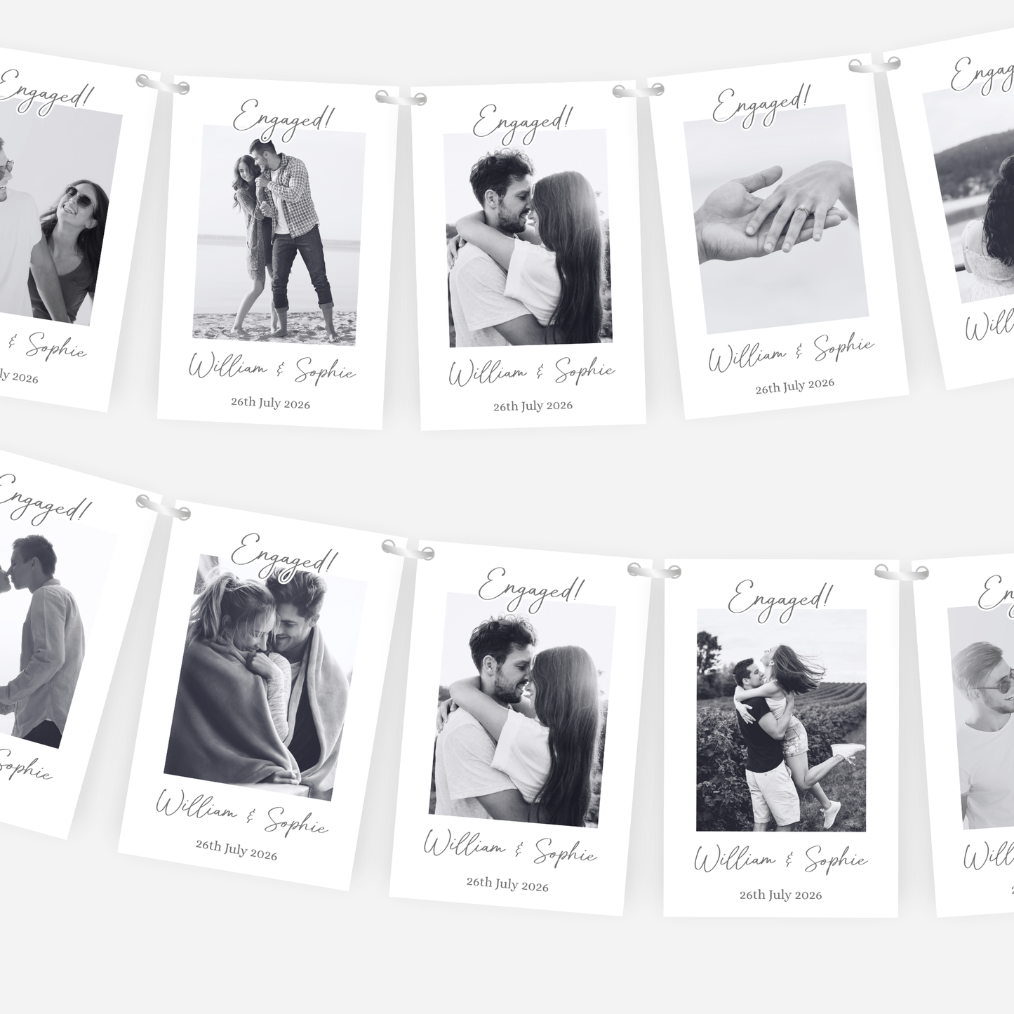 Black and White Smaller Photo Engagement or Wedding Bunting -  S200