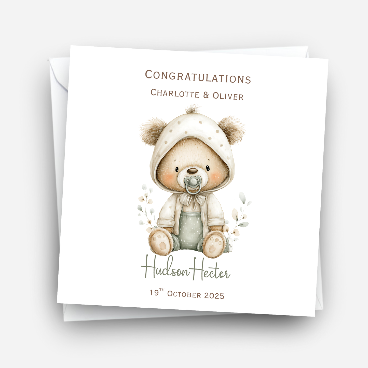 New Baby Congratulations Card with Name and Date of the Birth - C670