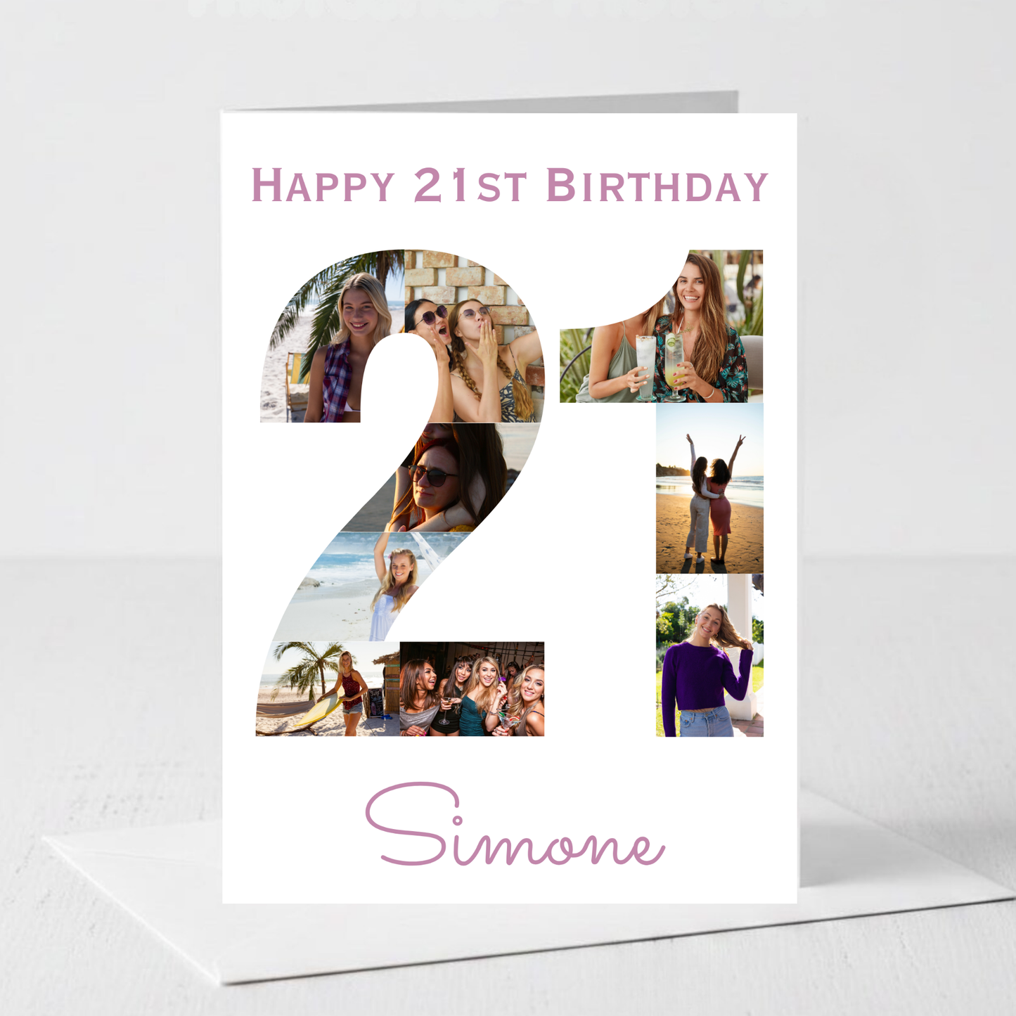 Pink 21st Birthday Photo Collage Card - PC07