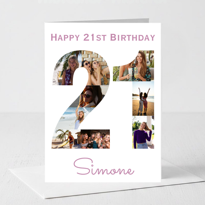 Pink 21st Birthday Photo Collage Card - PC07