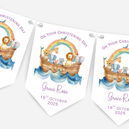 Noah's Ark Christening or Baptism Pink Bunting - B220
