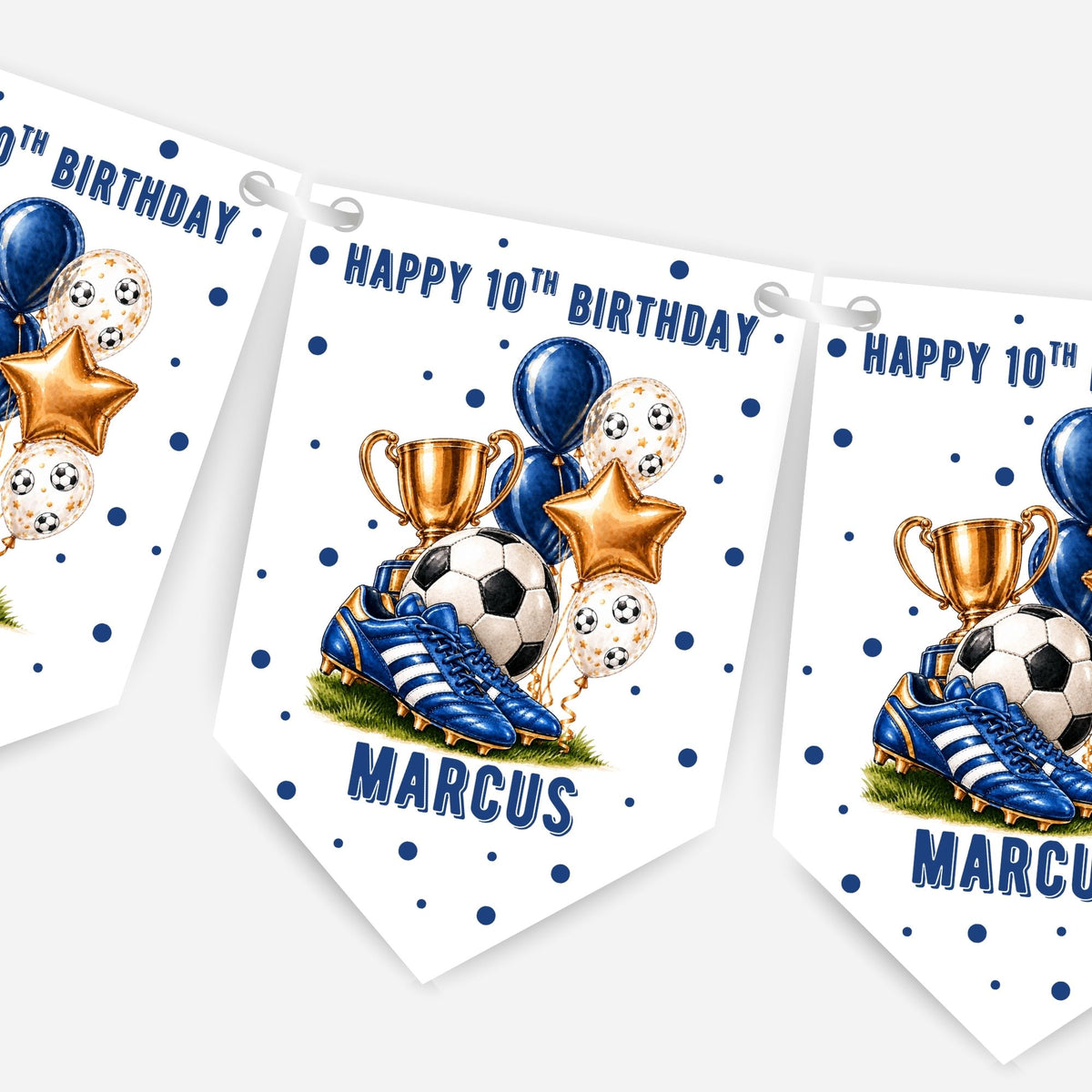 Football Birthday Bunting In Four Colours – Blue-Pink - Black - Red – B325