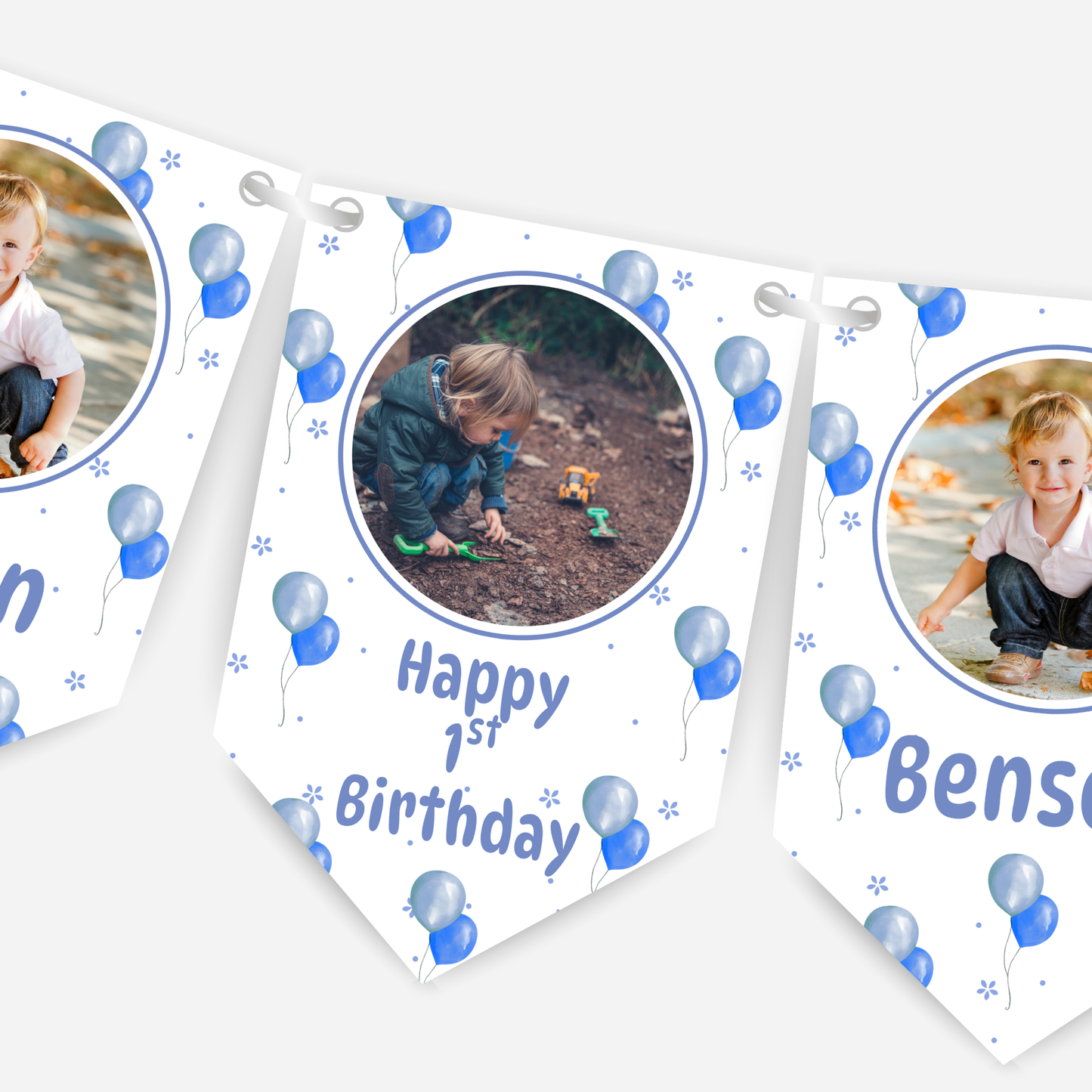 Personalised Blue Balloons Photo Bunting - B184