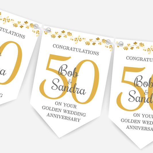 Golden 50th Wedding Anniversary Bunting - B136