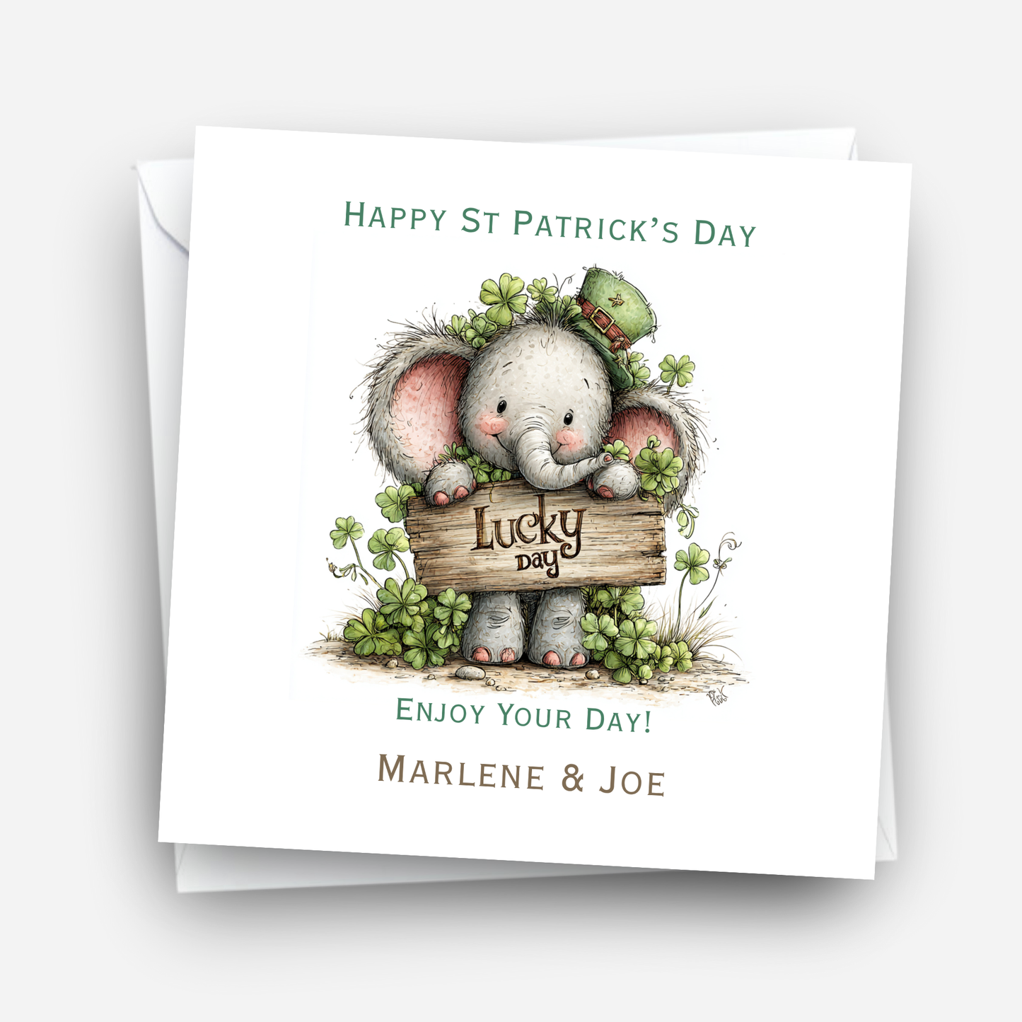 St Patrick's Day Card - Cute Elephant Design - C806