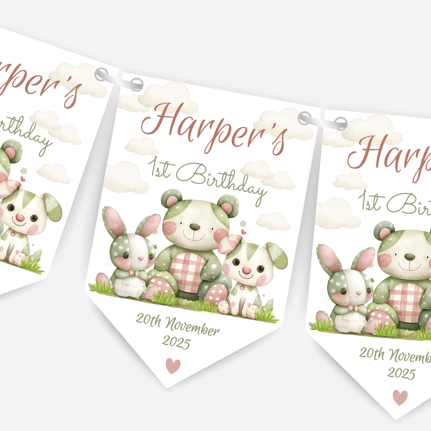 Cute patchwork animal 1st Birthday Bunting - B233