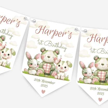 Cute patchwork animal 1st Birthday Bunting - B233