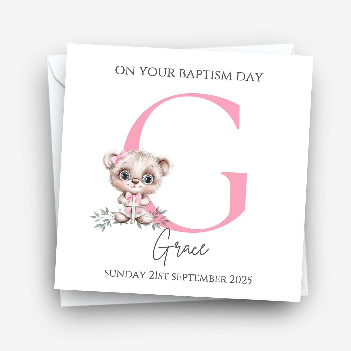 Initial Christening or Baptism Teddy Card - C632