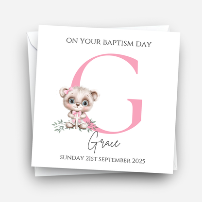Initial Christening or Baptism Teddy Card - C632