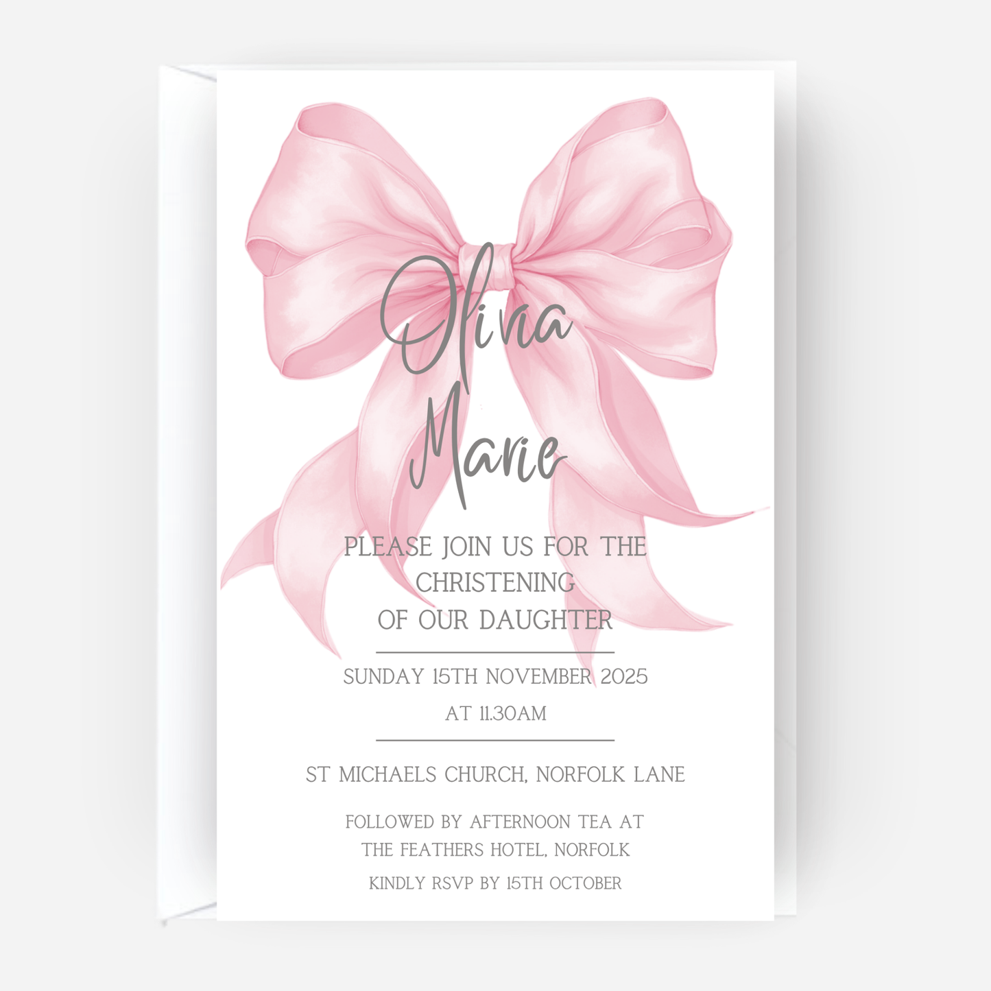 Christening or Baptism Bow Invitation (Pack of 10 ) - P158