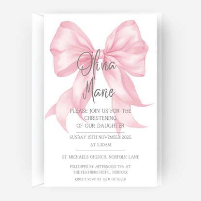 Christening or Baptism Bow Invitation (Pack of 10 ) - P158