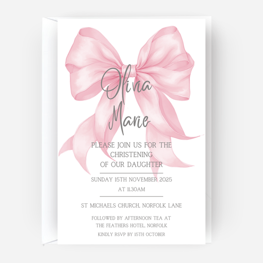 Christening or Baptism Bow Invitation (Pack of 10 ) - P158