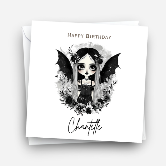 Gothic Birthday Card, Alternative Creepy Girl Art - C833