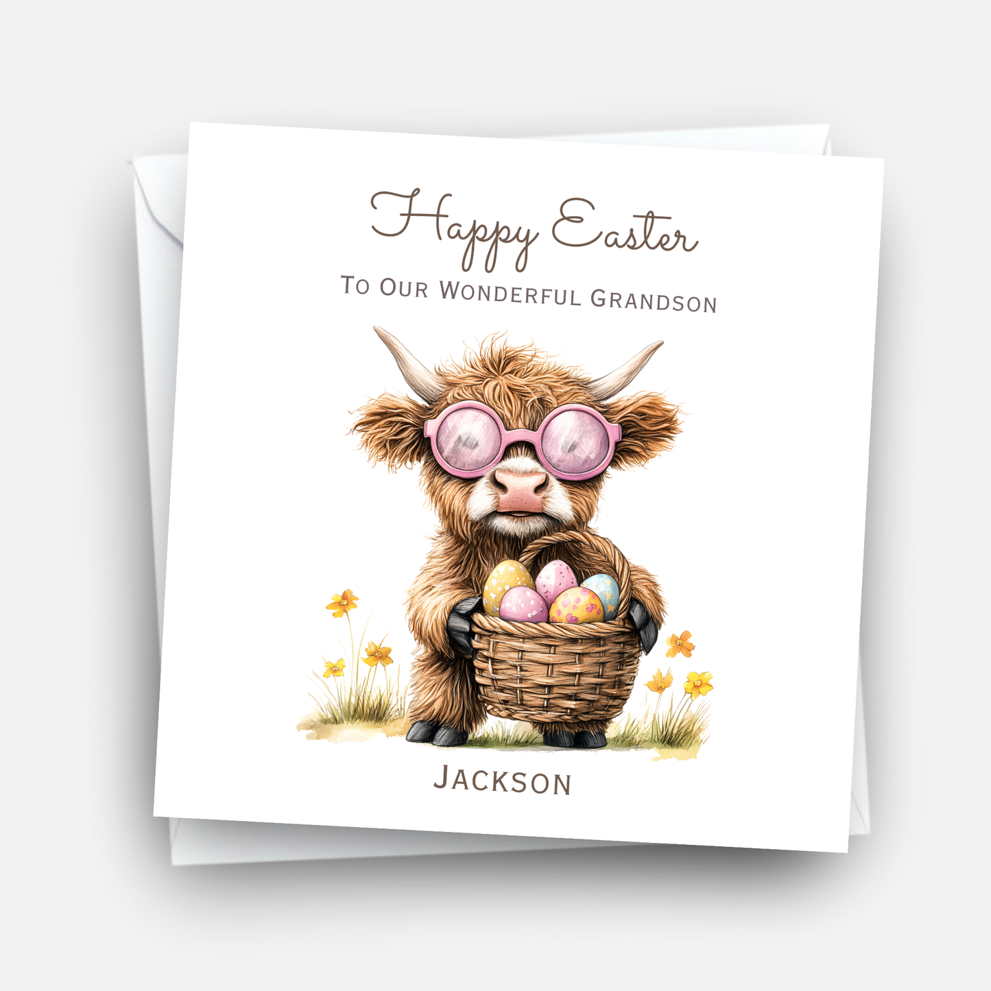 Easter Card With A Cute Highland Cow Design - C842