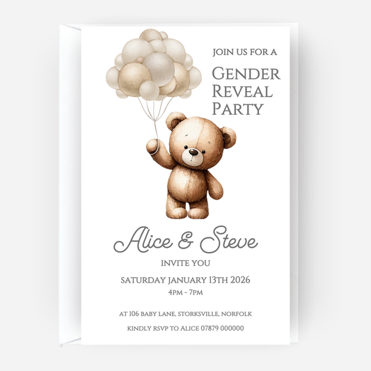 Cute Teddy Gender Reveal Invitations (Pack of 10) - P148