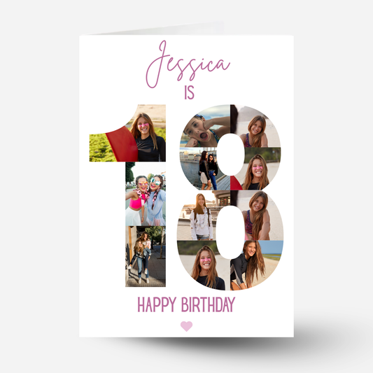 Pink 18th Birthday Photo Collage Card - PC04