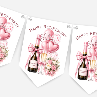 Retirement or any occasion bunting, pretty flowers, fizz and balloons design - B313