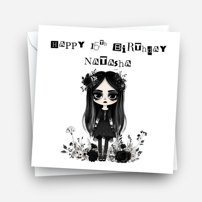 Gothic Birthday Card, Alternative Creepy Girl Art - C799