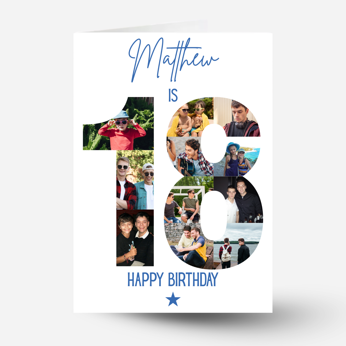Blue 18th Birthday Photo Collage Card - PC05