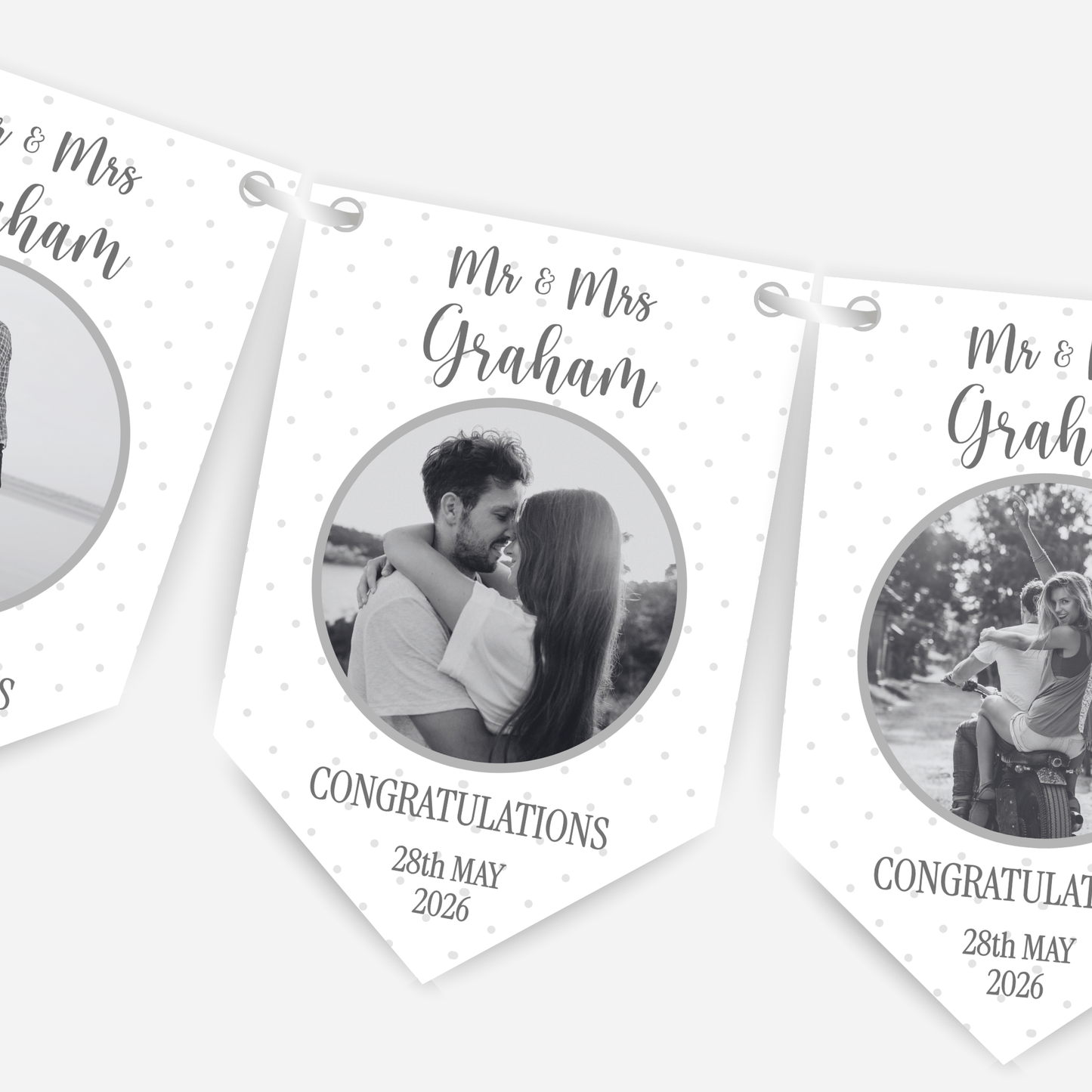 Black & White "Congratulations" Wedding or Engagement Photo Bunting - B310