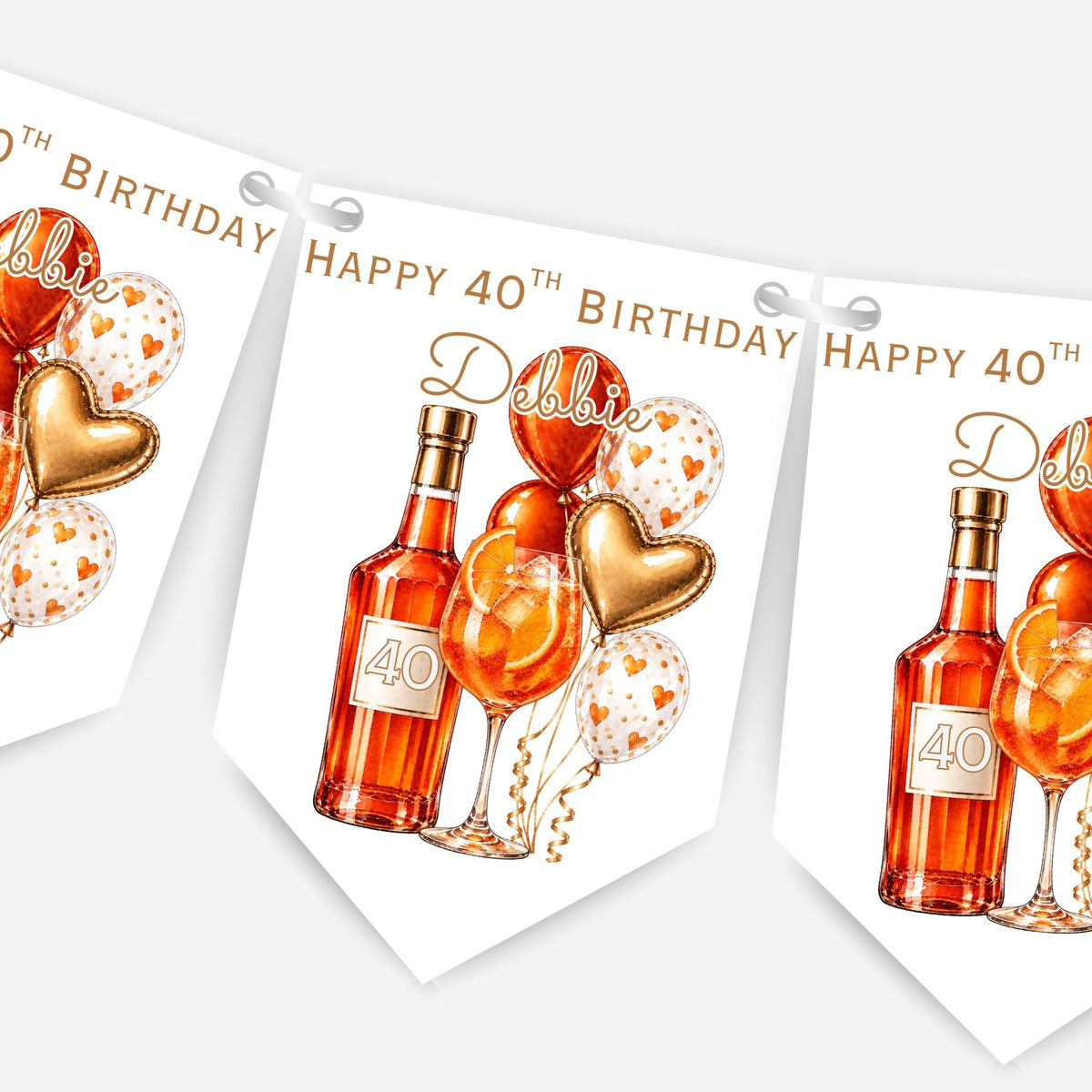 Cocktail and Balloons Birthday Bunting Decoration – Custom Name & Age - Party Banner – 3 Colours Available – B321