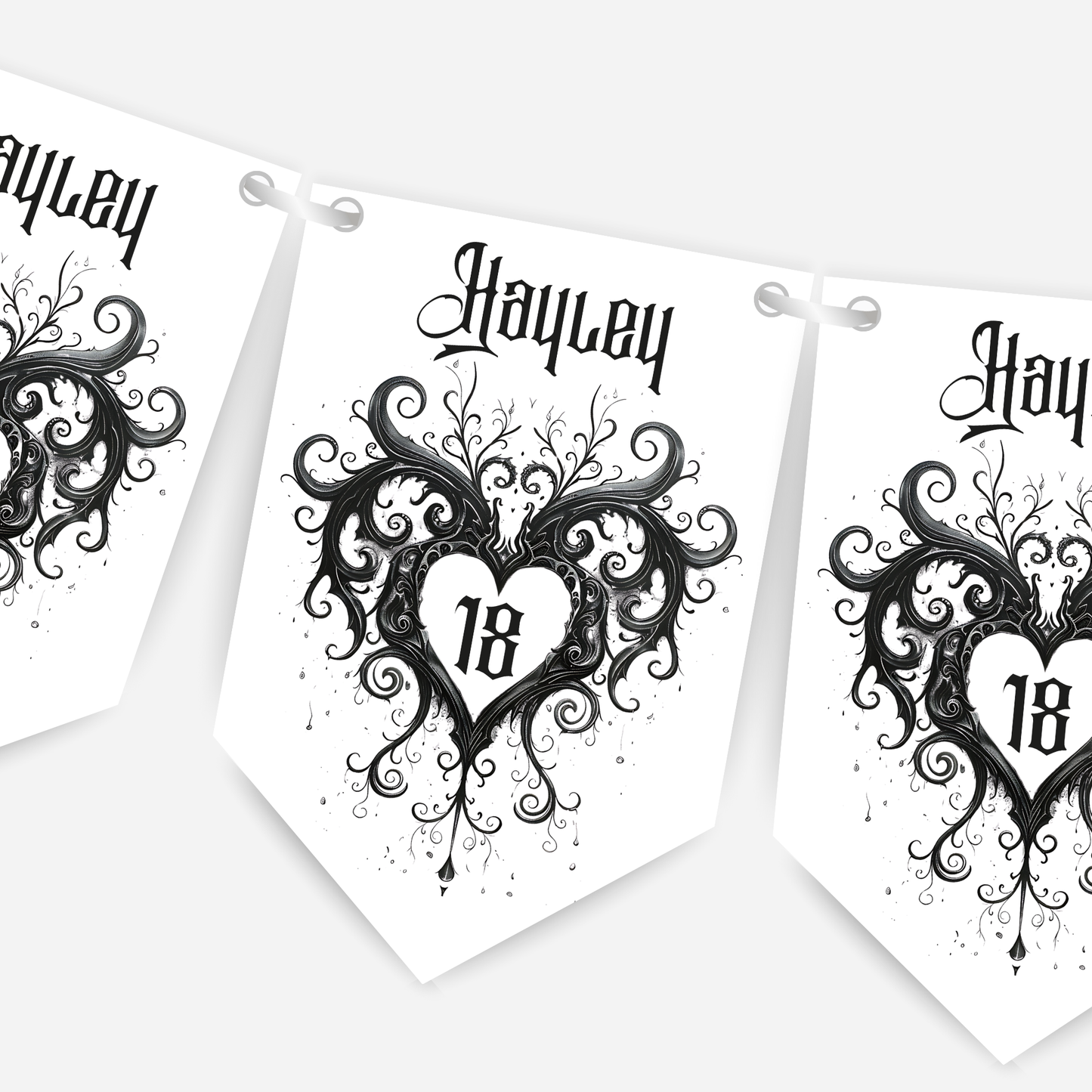 Gothic Style Black Lace Heart Bunting - B205