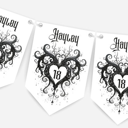 Gothic Style Black Lace Heart Bunting - B205