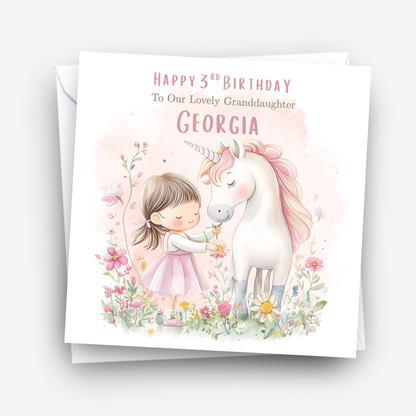 Cute Girl & Unicorn Birthday Card - C523
