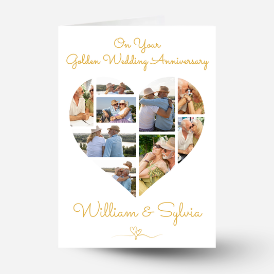 50th Wedding Anniversary Photo heart Collage -  9 Photo Memories Card - PC06