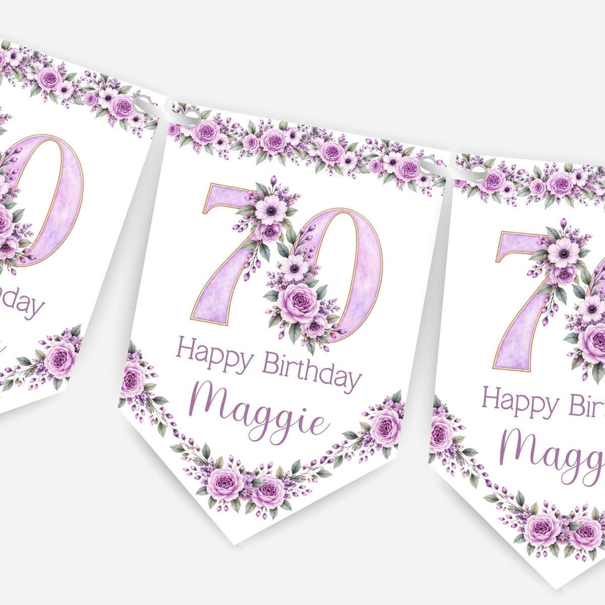 Flower Birthday Bunting Decoration – Custom Name & Age - Party Banner – 2 Colours Available – B328