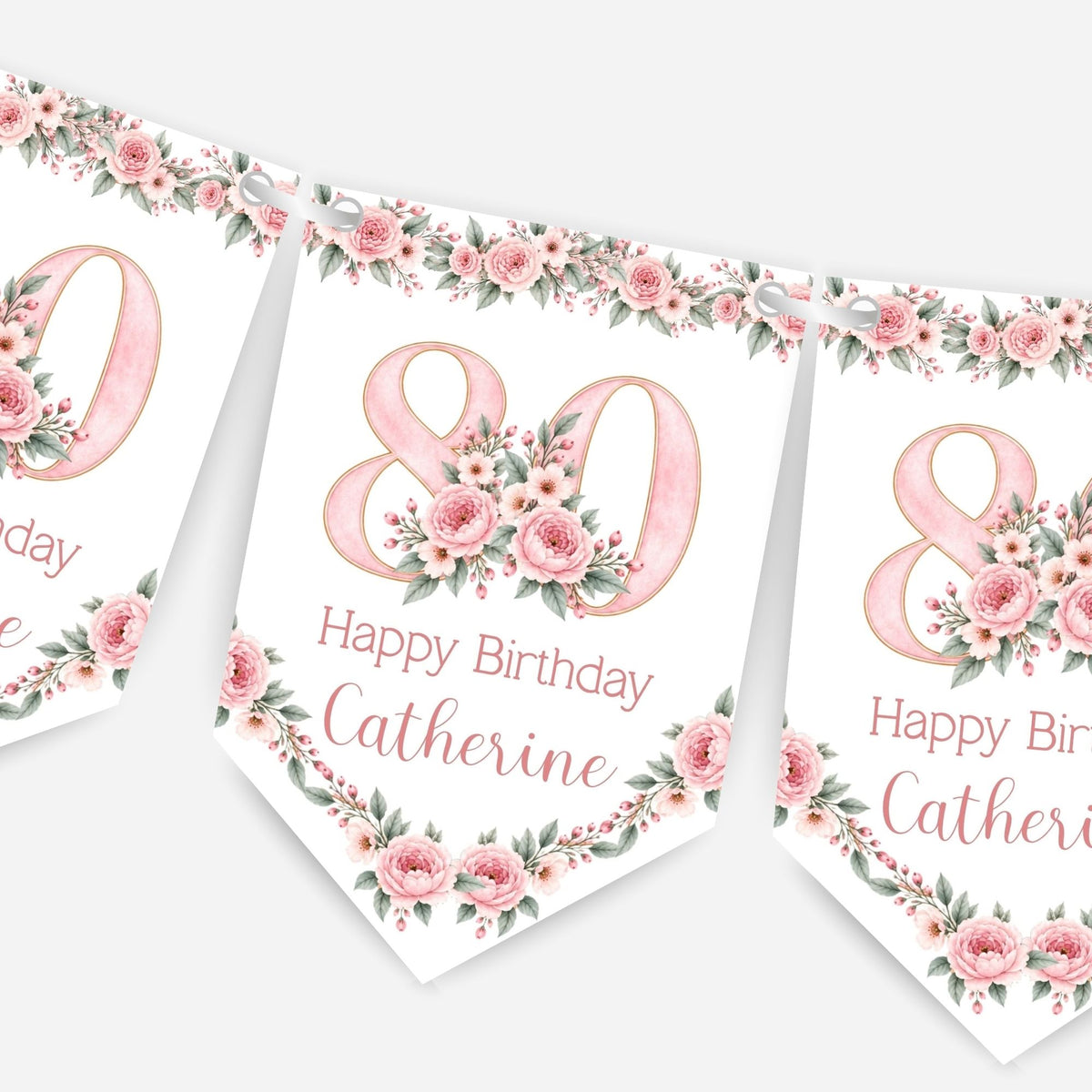 Flower Birthday Bunting Decoration – Custom Name & Age - Party Banner – 2 Colours Available – B328