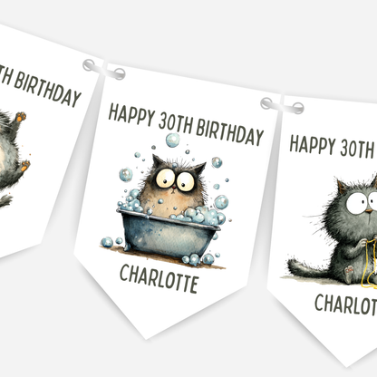 Whimsical Funny Cat Birthday Bunting - For Any Age – B260