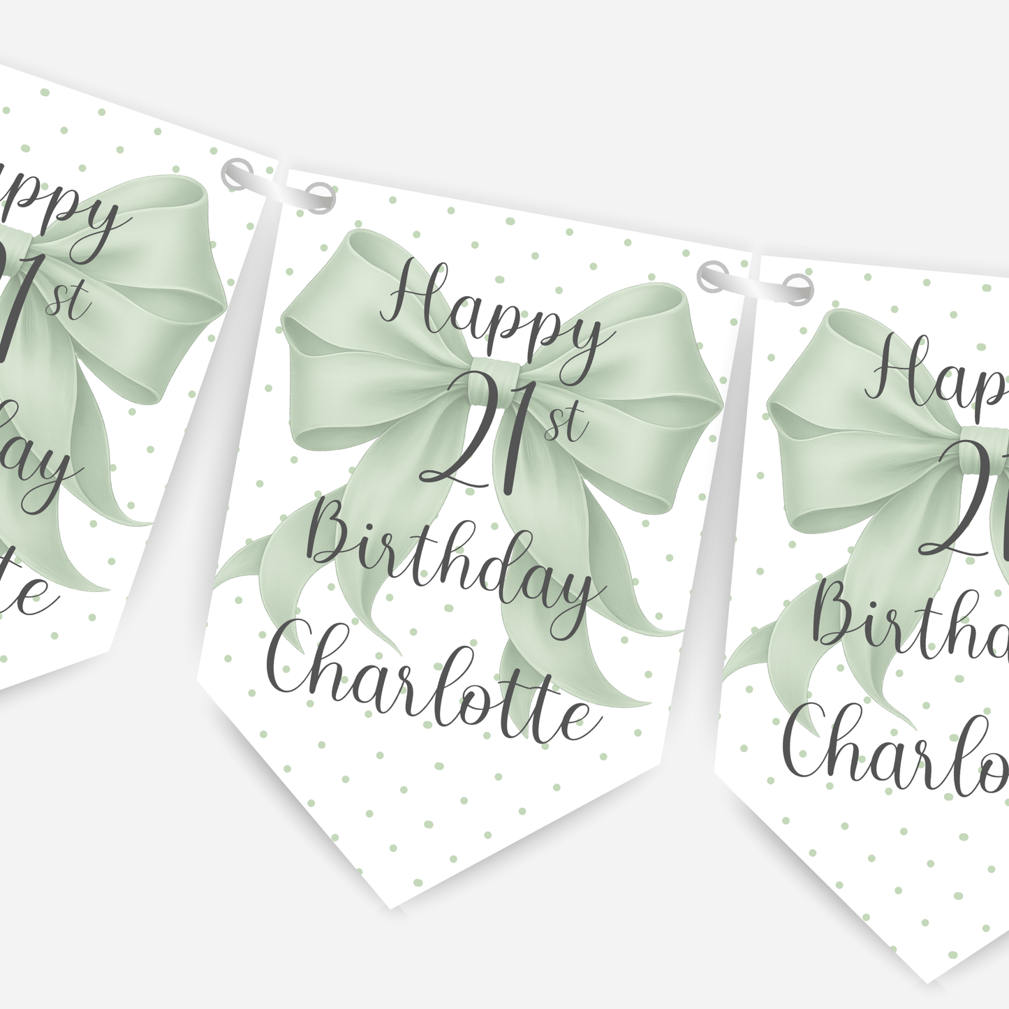 Pretty Sage Green Bow Bunting - B276