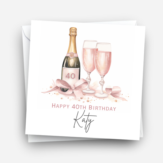 Pink Bottle of Fizz Birthday Card - C630