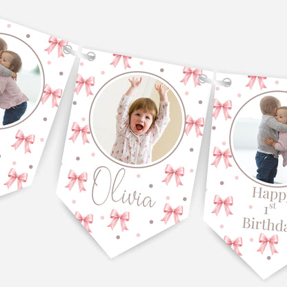 Birthday Party Photo Bunting With Bows- B327